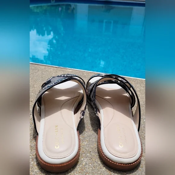 Cole Haan Winona Snakeskin-Print Leather Slide Sandals Sz 7.5 (originally $140) - Picture 2 of 4